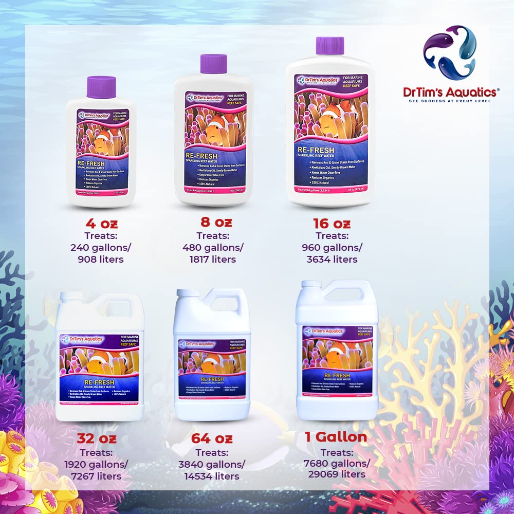DrTim's Aquatics Re-Fresh for Reef Aquariums - 100% Natural Fish Tank Sanitizer & Revitalizer Conditioner Solution Fresh, Crysta